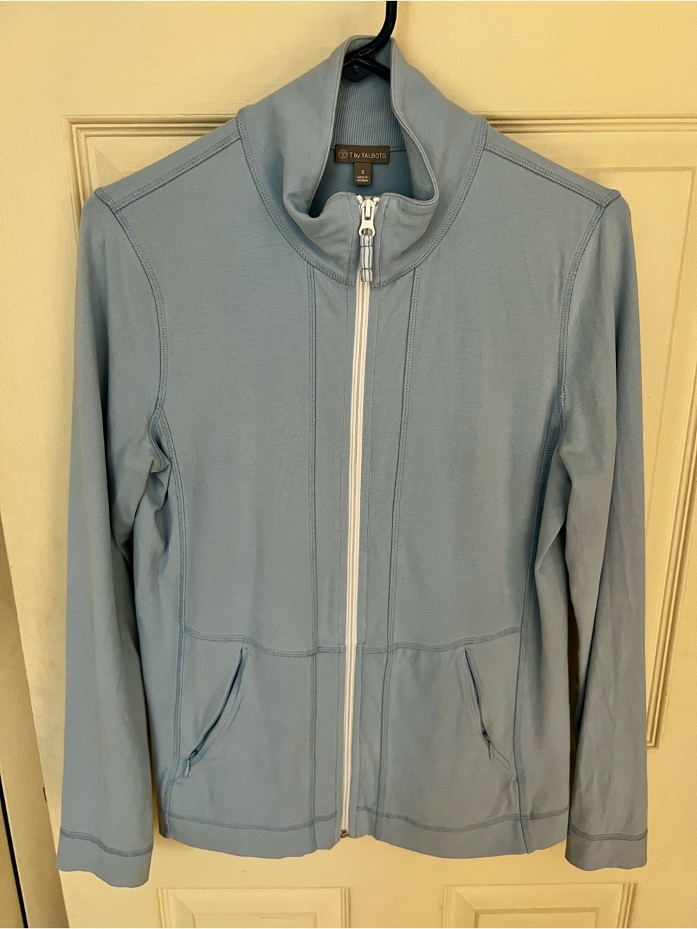 T by Talbots Everyday Light Blue Yoga Full-Zip Jacket with White Trim